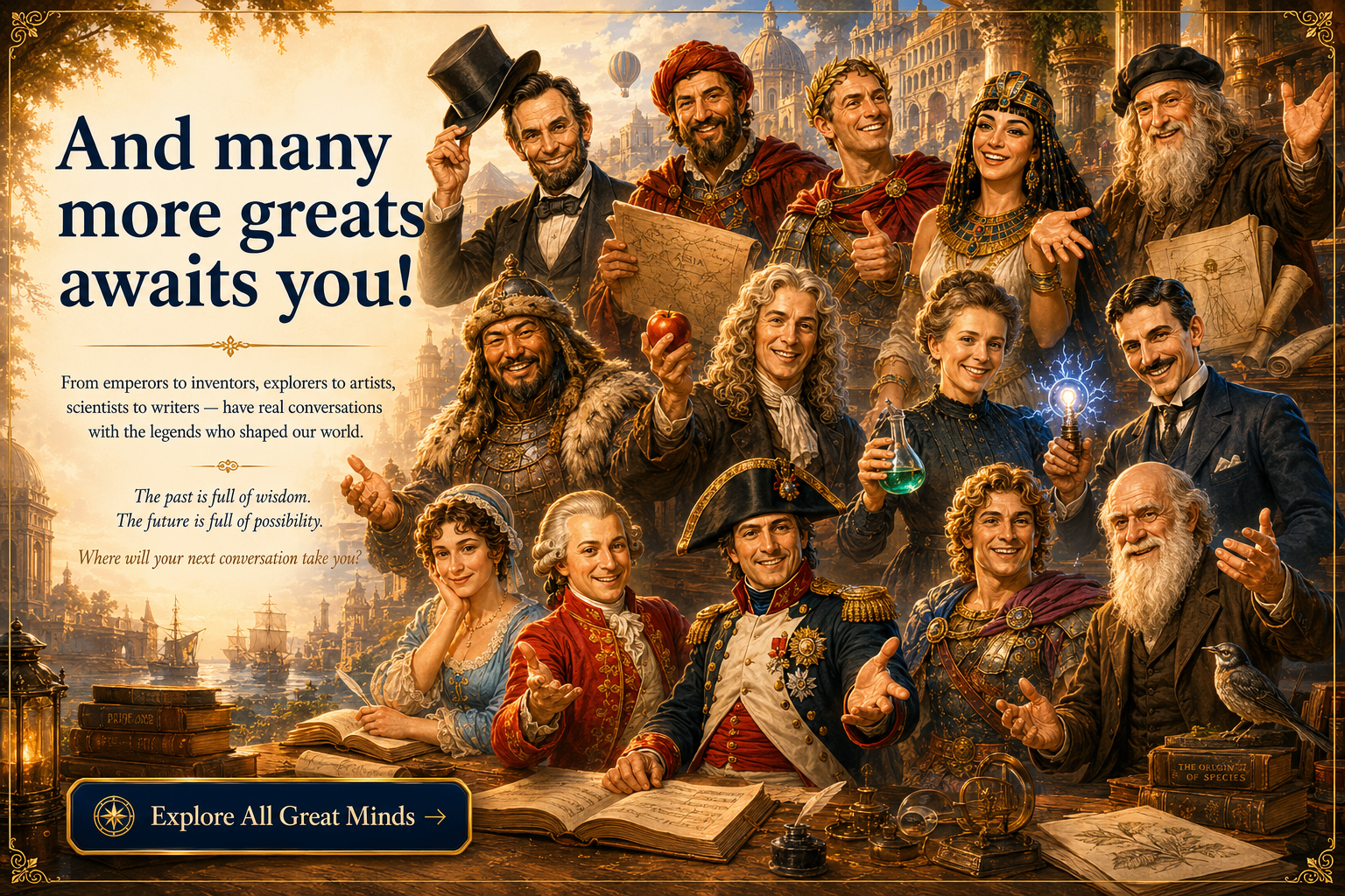Master The Greats ensemble card featuring multiple historical figures