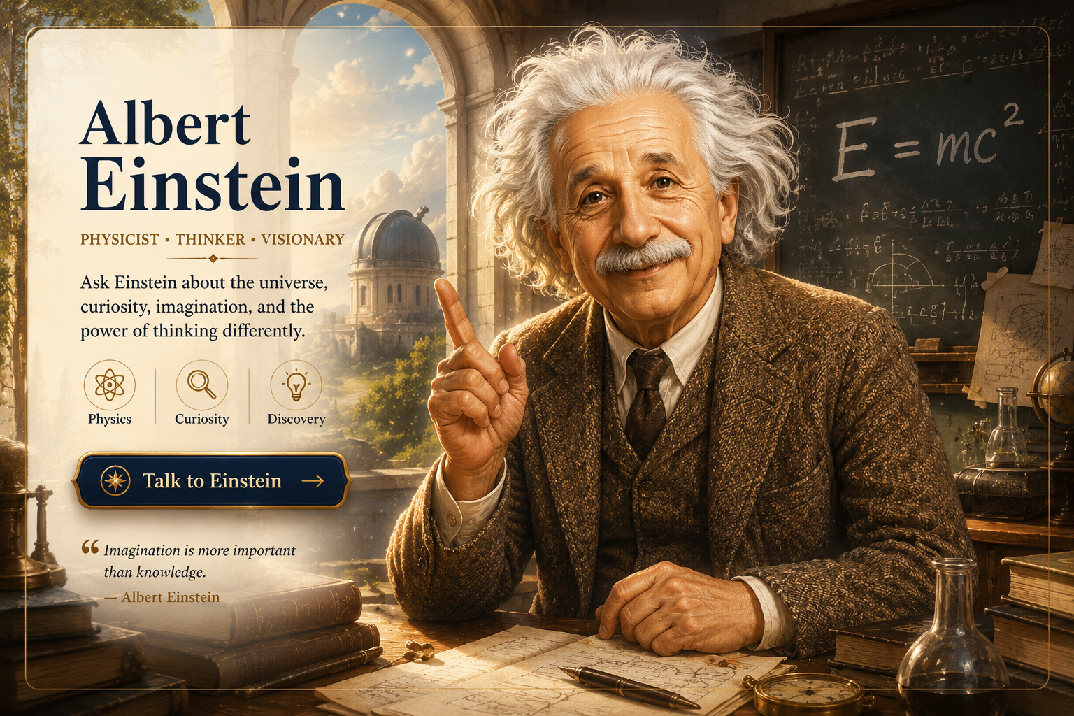 Albert Einstein conversation card for Master The Greats